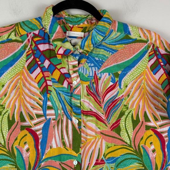 C&C California 100% Linen Shirt Women Large Multicolor Bright Tropical Button-Up - Picture 3 of 7